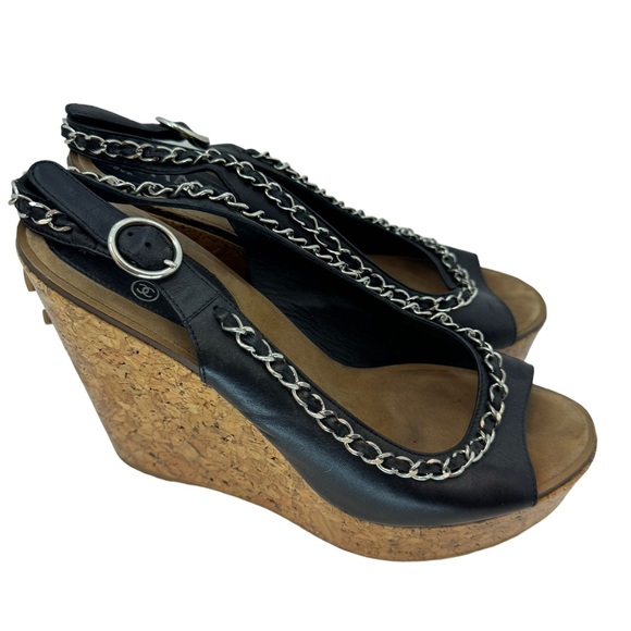 Authentic Chanel Wedges CC Logo Chain 39.5 - Picture 2 of 6